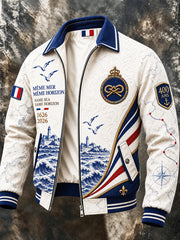 Veste décontractée zippée à rayures pour homme, édition anniversaire 400 ans de la Marine française