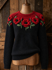Femme Classy Papaveraceae Floral Contraste Couleur Imprimer ras du cou pull