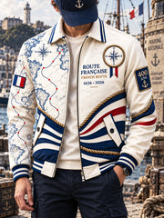 Veste décontractée zippée pour homme, imprimé à rayures tricolore française bleu marine, édition 400e anniversaire
