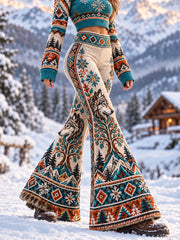 Pantalon imprimé animaux de la forêt nordique pour femme