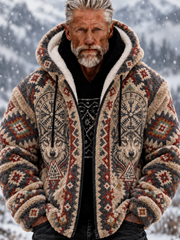Veste vintage en flanelle épaisse pour homme, motif tête de loup viking et motifs aztèques