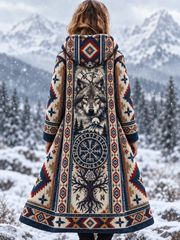 Veste en flanelle épaisse pour femme Viking Wolf Head Aztec