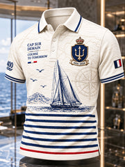 Polo de ville à rayures pour homme, édition anniversaire 400 ans de la Marine française
