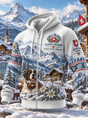 Sweat à capuche en maille gaufrée à imprimé graphique d’inspiration alpine pour homme