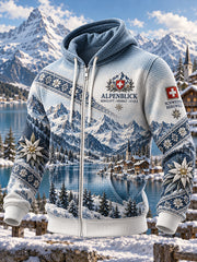 Sweat à capuche en maille gaufrée à imprimé graphique d’inspiration alpine pour homme