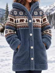 Manteau à capuche décontracté imprimé ours d'hiver pour femmes