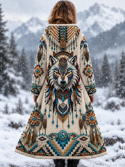 Veste vintage en flanelle épaisse pour femme, motif tête de loup viking et motifs aztèques