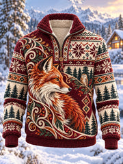 Sweat-shirt polaire à demi-fermeture zippée pour homme, motif animaux de la forêt nordique