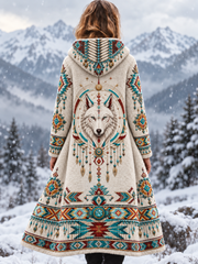 Veste vintage en flanelle épaisse pour femme, motif tête de loup viking et motifs aztèques