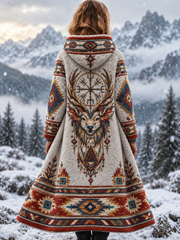 Veste vintage en flanelle épaisse pour femme, motif tête de loup viking et motifs aztèques