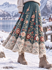 Retro Floral Patchwork Artistique Midi A-Line Jupe Femme