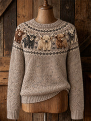 Pull col rond pour femme à imprimé vaches des Highlands vintage Yoke Isle