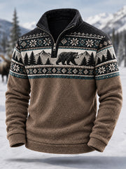 Hiver Ours Imprimer Casual Zipper Flanelle Pull Homme