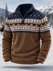 Hommes Hiver Nordique Jacquard Imprimer Casual Zipper Flanelle Pull