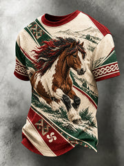 T-shirt décontracté Vintage Basque Animal Horse Art
