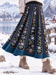 Retro Artistic Ethnic Floral Midi Jupe Femme