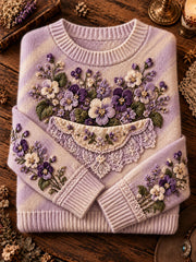 Pull Femme Vintage Artistic Floral Ombré Col Rond