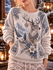 Sweat-shirt d'hiver pour femme à motif rennes imprimé