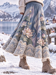 Jupe mi-longue Retro Artistic Floral Femme