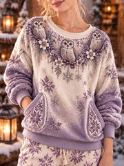 Hiver Owl Art Imprimer Sweatshirt Femme