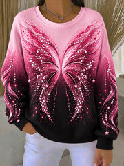 Sweat-shirt à col rond côtelé pour femmes, motif cancer du sein