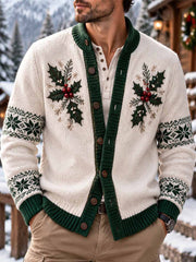 Cardigan imprimé à motif artistique d'hiver pour hommes