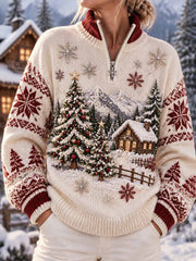 Pull imprimé motif cabine d'hiver pour femme