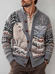 Cardigan imprimé à motif de renard arctique pour homme