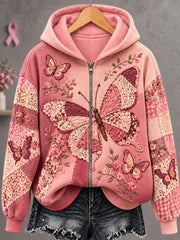 Sweat à capuche zippé pour femme, motif papillon et cancer du sein