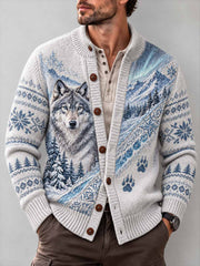 Cardigan imprimé hiver motif loup arctique pour homme