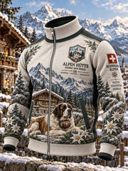 Veste à col montant pour homme avec imprimé graphique commémoratif alpin