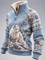 Sweat-shirt imprimé hiver motif renard arctique pour femme