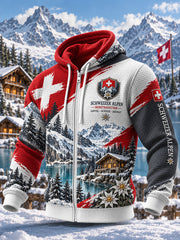 Veste à capuchon à imprimé graphique commémoratif Alpine pour homme