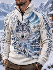 Sweat-shirt imprimé à motif de loup d'hiver pour hommes