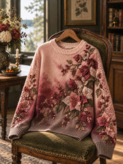Pull rétro à col rond Dégradé Floral Femme