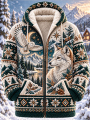 Sweat à capuche zippé en flanelle à imprimé animal nordique pour homme