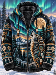 Sweat à capuche zippé en flanelle à imprimé animal nordique pour homme
