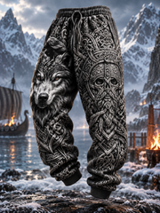 Pantalon rétro pour homme à motif tête de loup viking