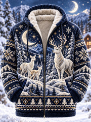 Sweat à capuche zippé en flanelle à imprimé animal nordique pour homme