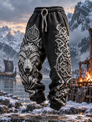 Pantalon rétro pour homme à motif tête de loup viking