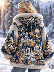 Manteau en flanelle à motifs animaux nordiques pour femme