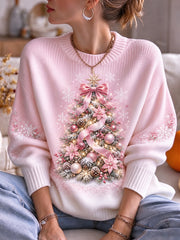 Pull Décontracté Femme Rose Arbre De Noël Imprimé