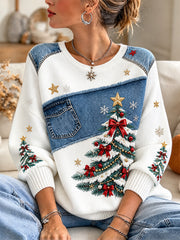 Pull décontracté imprimé arbre de Noël pour femmes