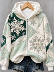 Sweat à capuche zippé pour femme avec imprimé artistique de flocons de neige de Noël