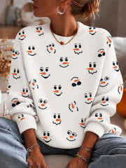 Pull de Noël pour femme à col rond, motif bonhomme de neige