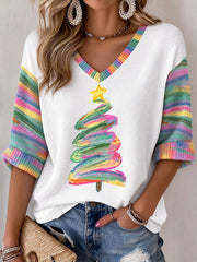 Arbre de Noël coloré Waffle V-Neck T-Shirts