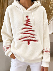 Sweat à capuche en flanelle imprimé arbre de Noël pour femmes