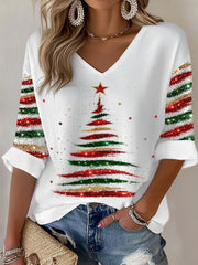 T-shirt à imprimé arbre de Noël coloré pour femmes