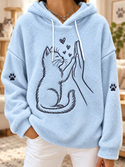 Sweat à capuche en flanelle décontracté pour femmes, avec imprimé mignon de chats, pour les amoureux des félins