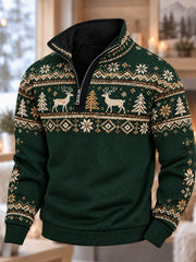 Sweat Homme Imprimé Style Nordique Demi-Zip